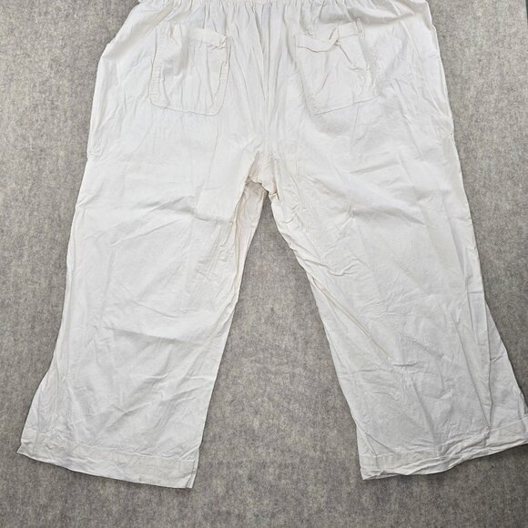 Drawstring Elastic Waist Wide Leg Linen Pants Womens Size 28S White Lightweight - Picture 2 of 8